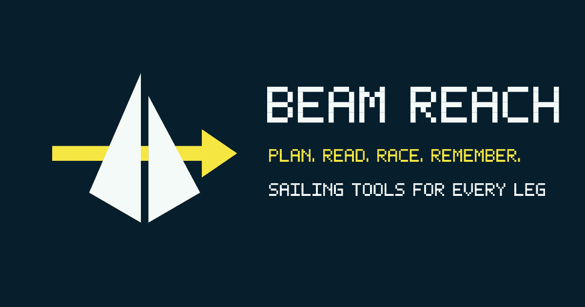 Beam Reach brand artwork with a sailboat crossing a wind arrow and the line Plan, Read, Race, Remember