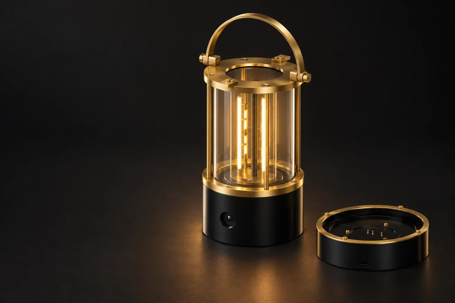 Escapement Lantern and charging dock in a concept rendering