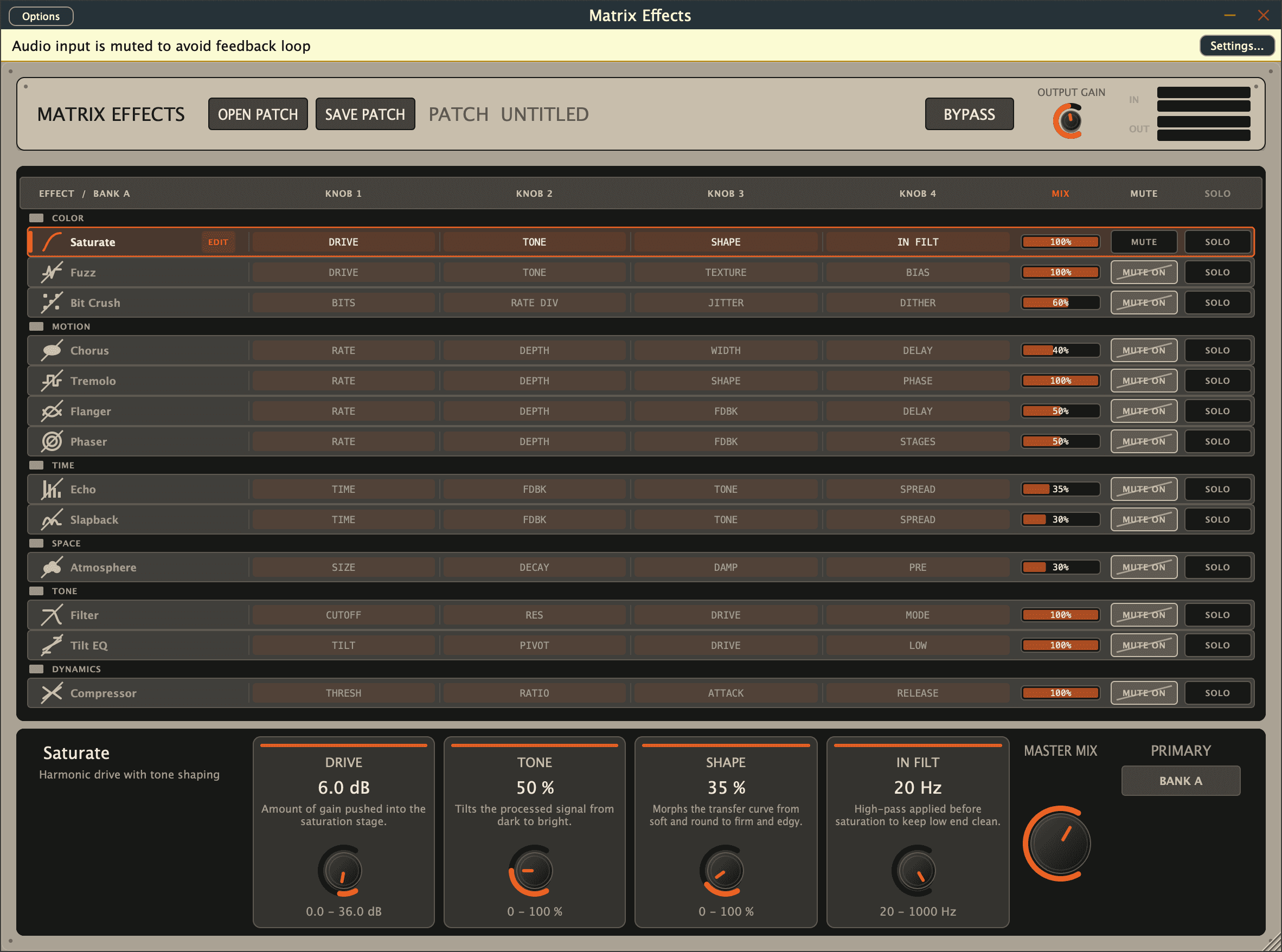 Matrix Effects rows and parameter controls
